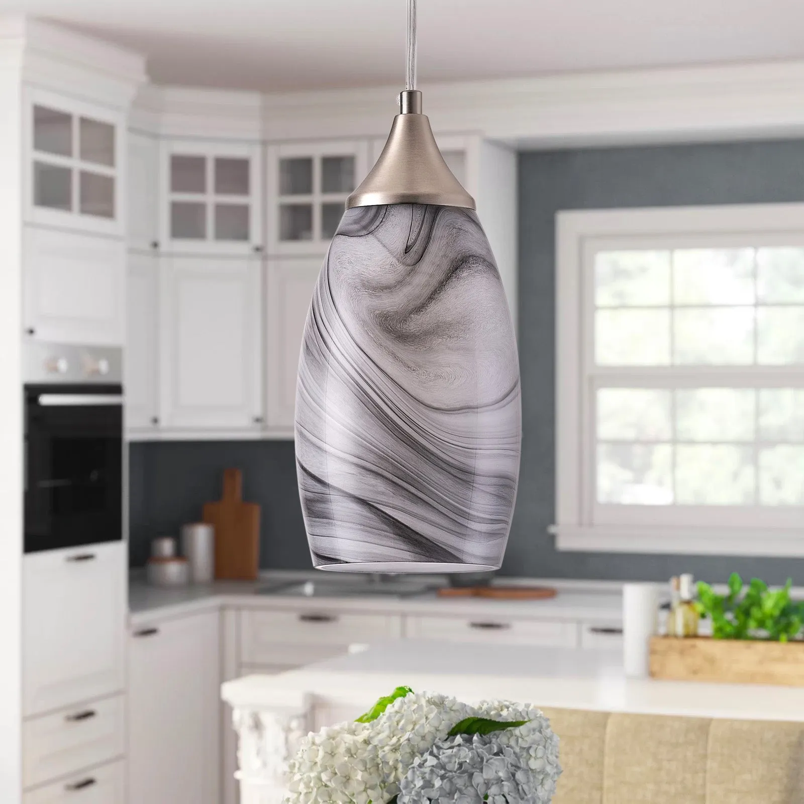 1-Light Marble Pattern Design Pendant Lighting