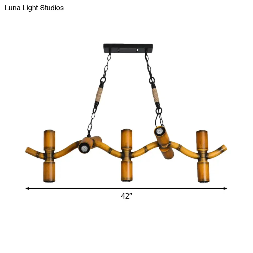 10-Light Metal Island Pendant in Brown with Wave Style, Pipe Shade, and Rope Detail".