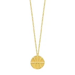 14K Yellow Gold Mini Basketball Pendant Necklace, 16" To 18" Adjustable