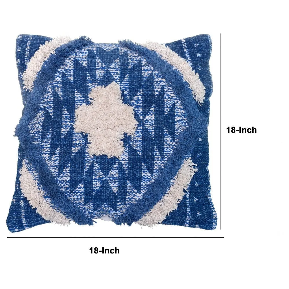 18 X 18 Shaggy Cotton Accent Throw Pillows, Southwest Aztec Pattern, Set of 2, Blue, White By The Urban Port