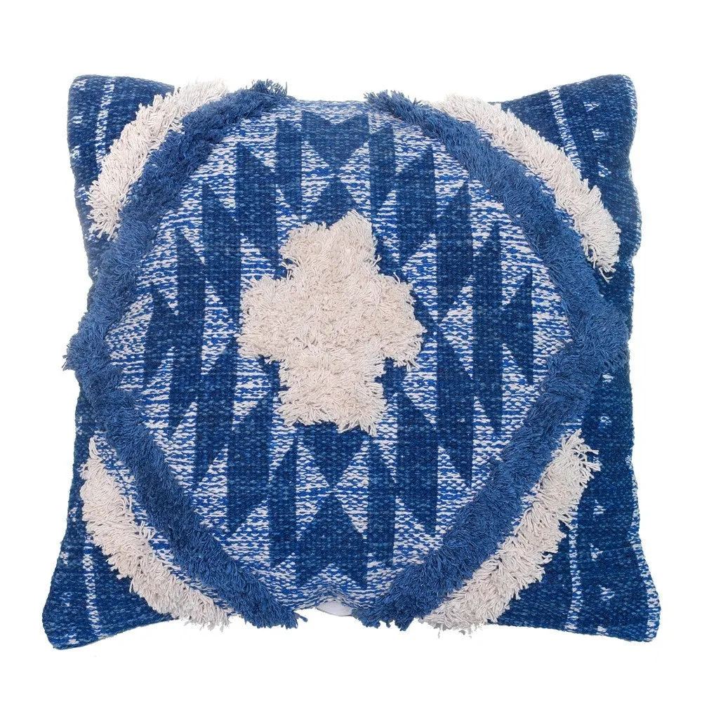 18 X 18 Shaggy Cotton Accent Throw Pillows, Southwest Aztec Pattern, Set of 2, Blue, White By The Urban Port