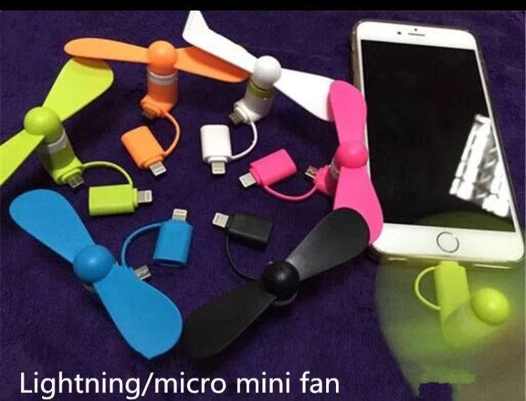 2 In 1 Mini Portable Fan For Any Mobile Phones Using Lightning Cable And Micro Usb