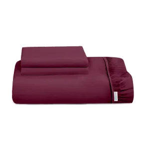 3 Piece Fitted Sheet Set Super Soft Burgundy Super King Size 200x200 30cm with 2 Pillow Case