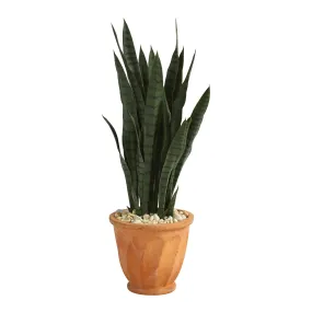 32” Sansevieria Artificial Plant in Terra-Cotta Planter