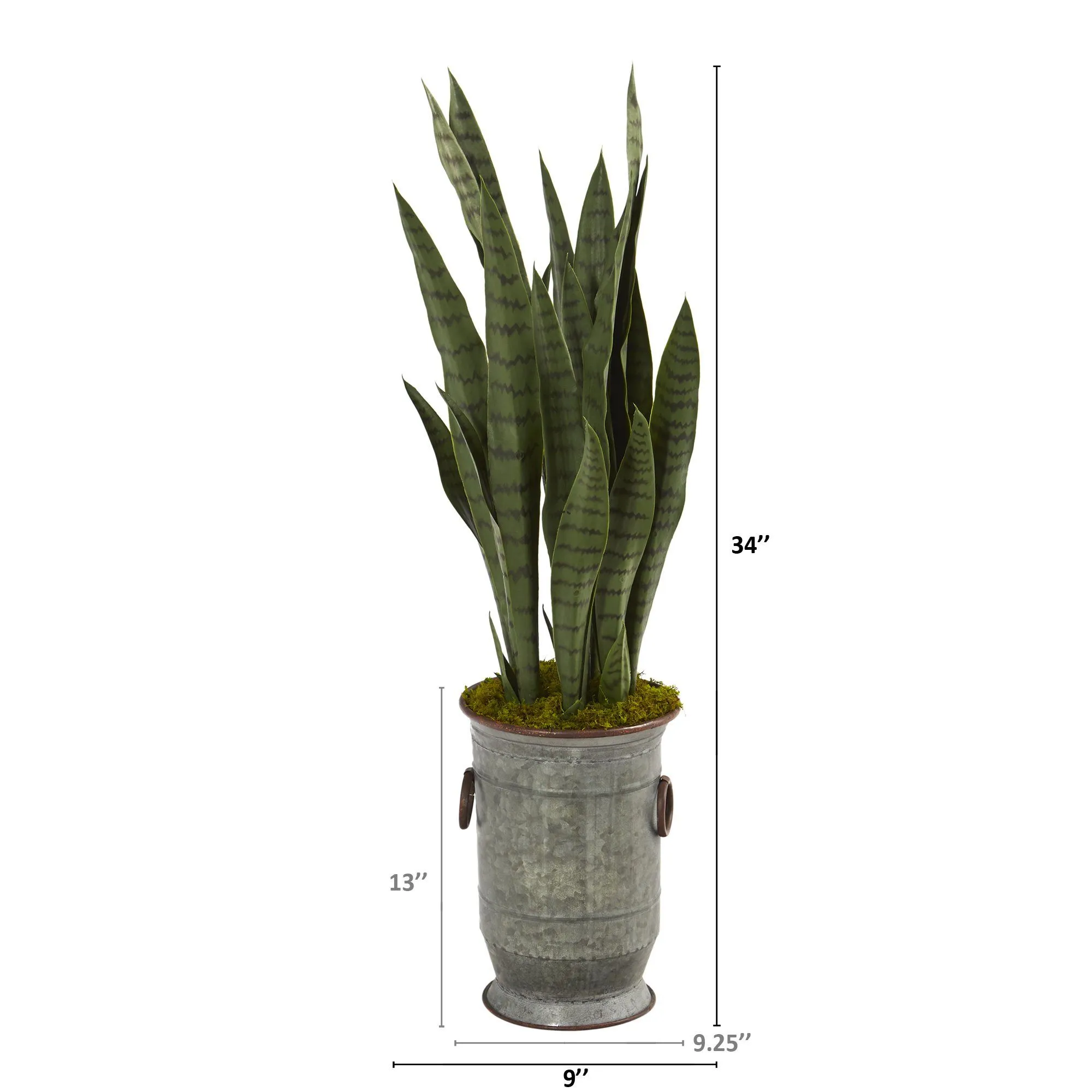 34” Sansevieria Artificial Plant in Vintage Metal Planter