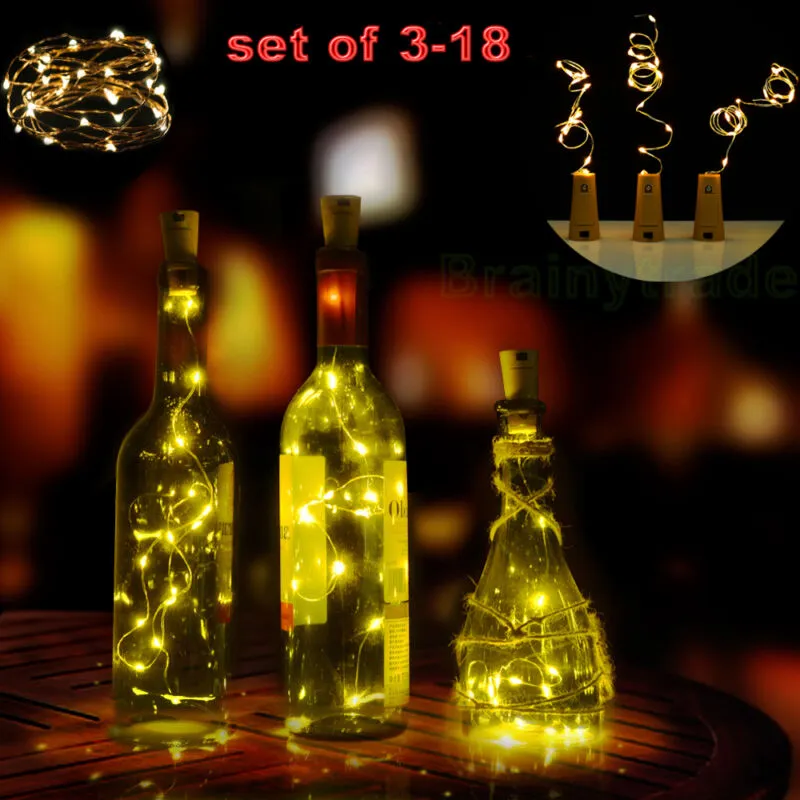 3pcs Wine Bottle Cork Lights Copper Led Light Strips Rope Lamp Kit DIY for Decor