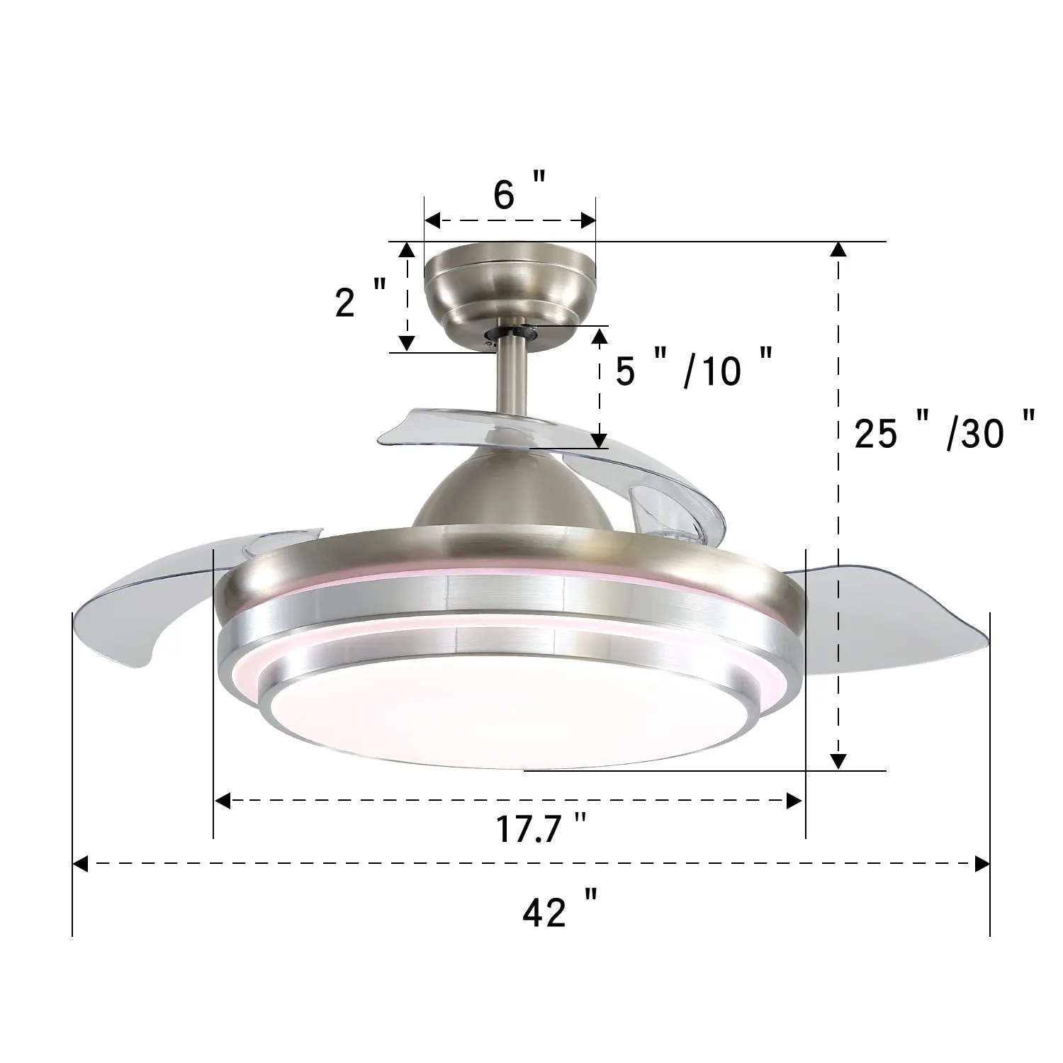 42 Inch Retractable Ceiling Fan Light Lamp with Remote Control