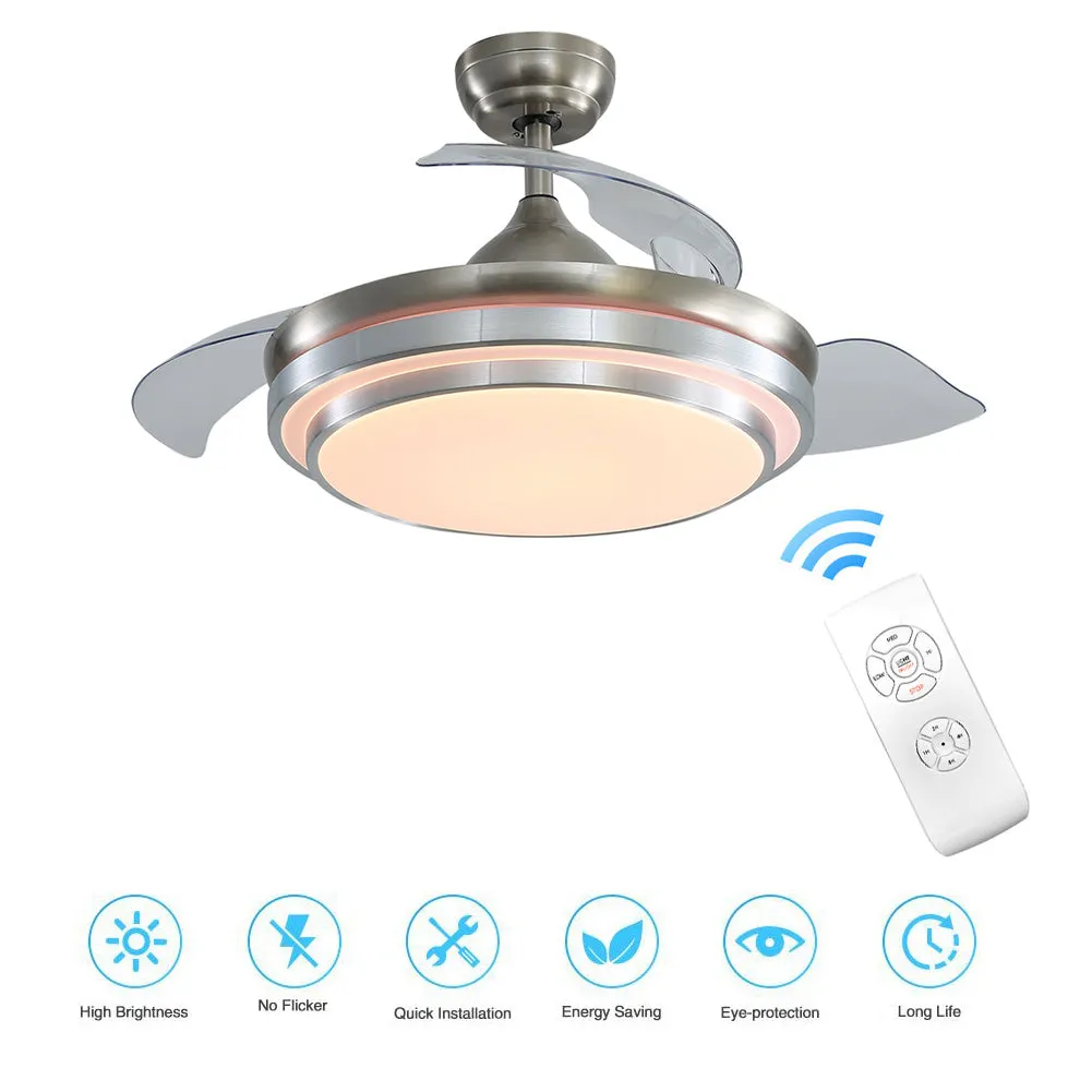 42 Inch Retractable Ceiling Fan Light Lamp with Remote Control