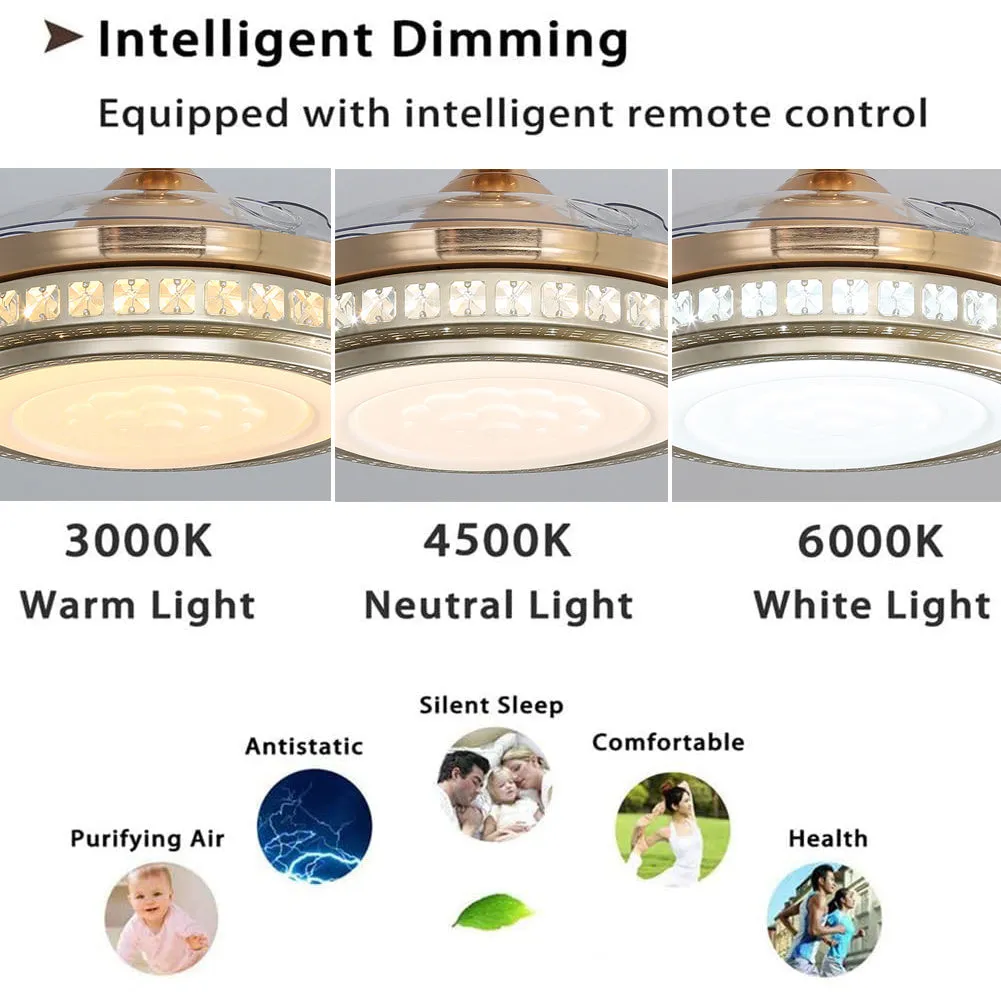 42 Inch Retractable Ceiling Fan Light Lamp with Remote Control