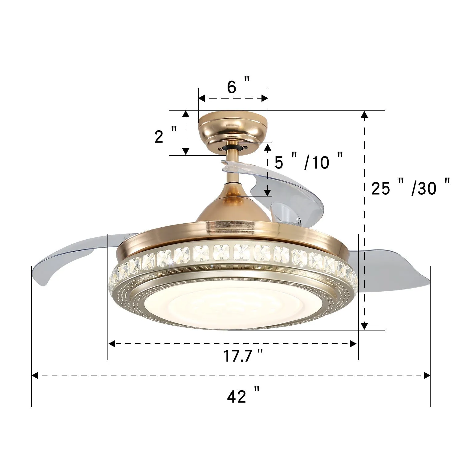 42 Inch Retractable Ceiling Fan Light Lamp with Remote Control