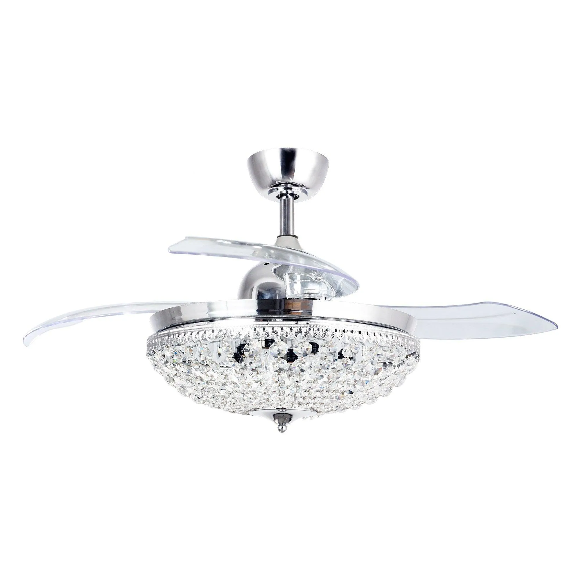 42" Servantes Modern Downrod Mount Crystal Ceiling Fan with Lighting and Remote Control