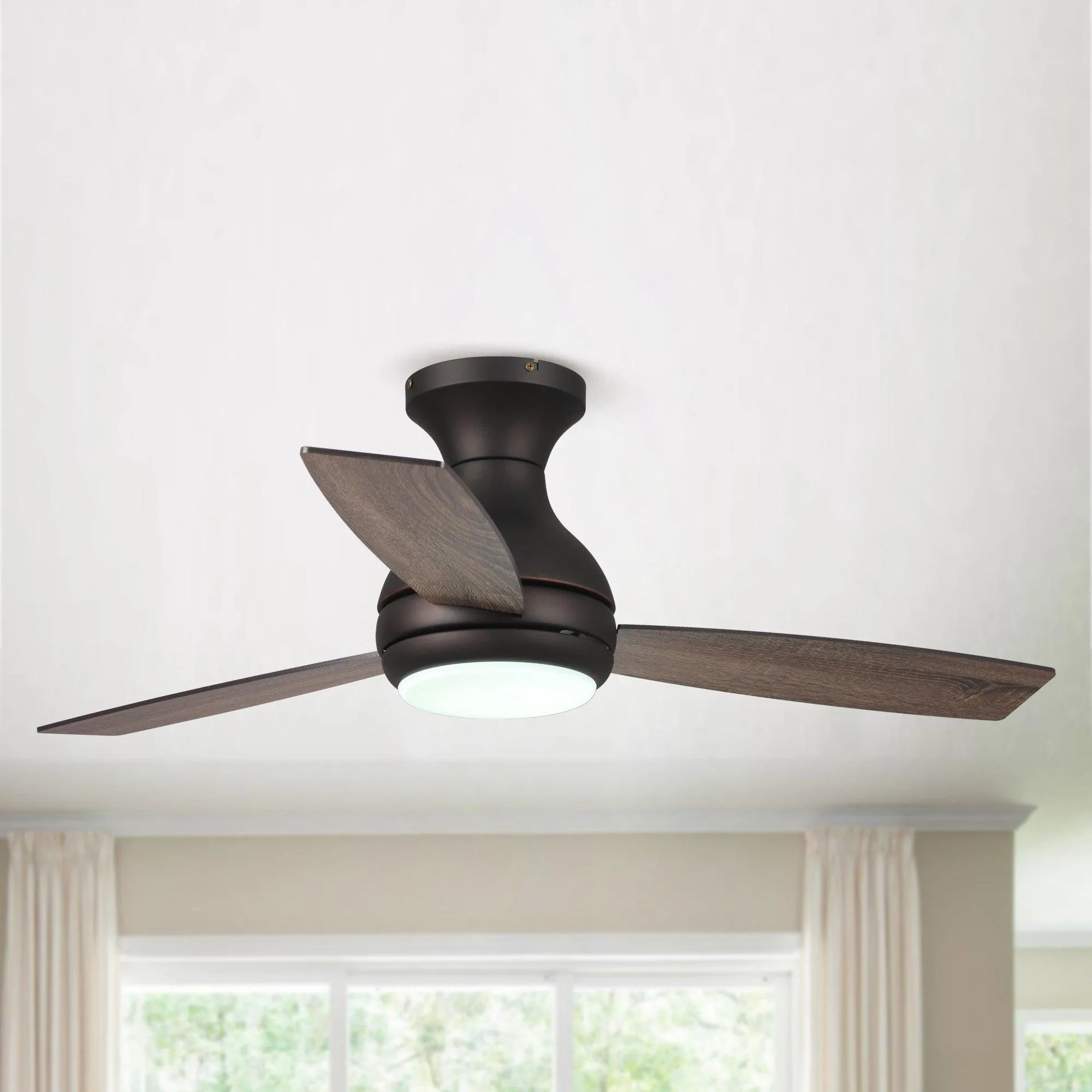 48" Beckette Farmhouse Flush Mount Reversible Ceiling Fan with Lighting and Remote Control