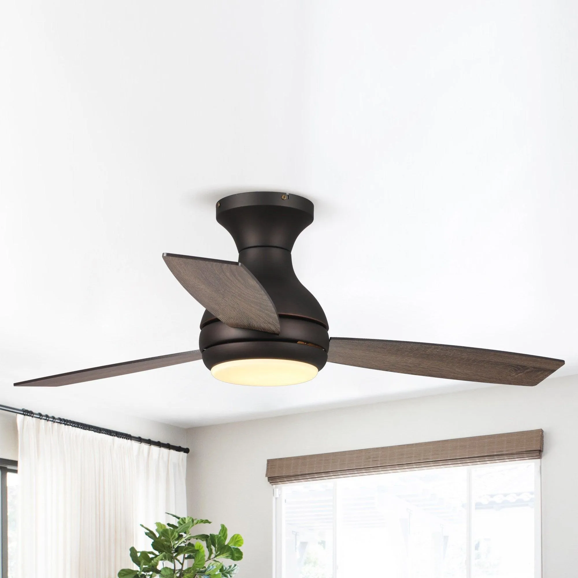 48" Beckette Farmhouse Flush Mount Reversible Ceiling Fan with Lighting and Remote Control