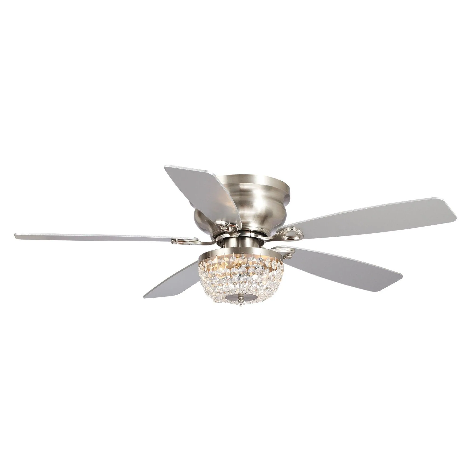 48" Modern Flush Mount Reversible Crytsal Ceiling Fan with Lighting and Remote Control