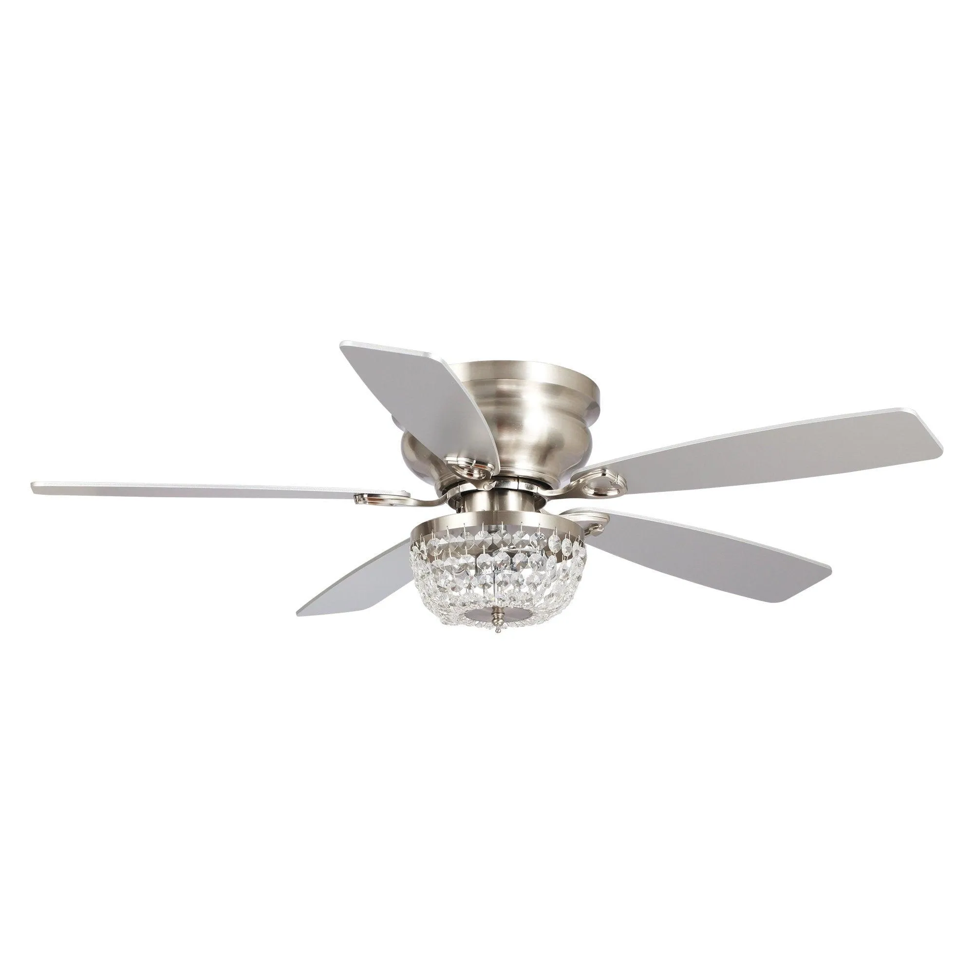 48" Modern Flush Mount Reversible Crytsal Ceiling Fan with Lighting and Remote Control