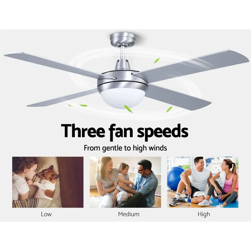 52'' Ceiling Fan AC Motor w/Light w/Remote Summer Winter - Silver