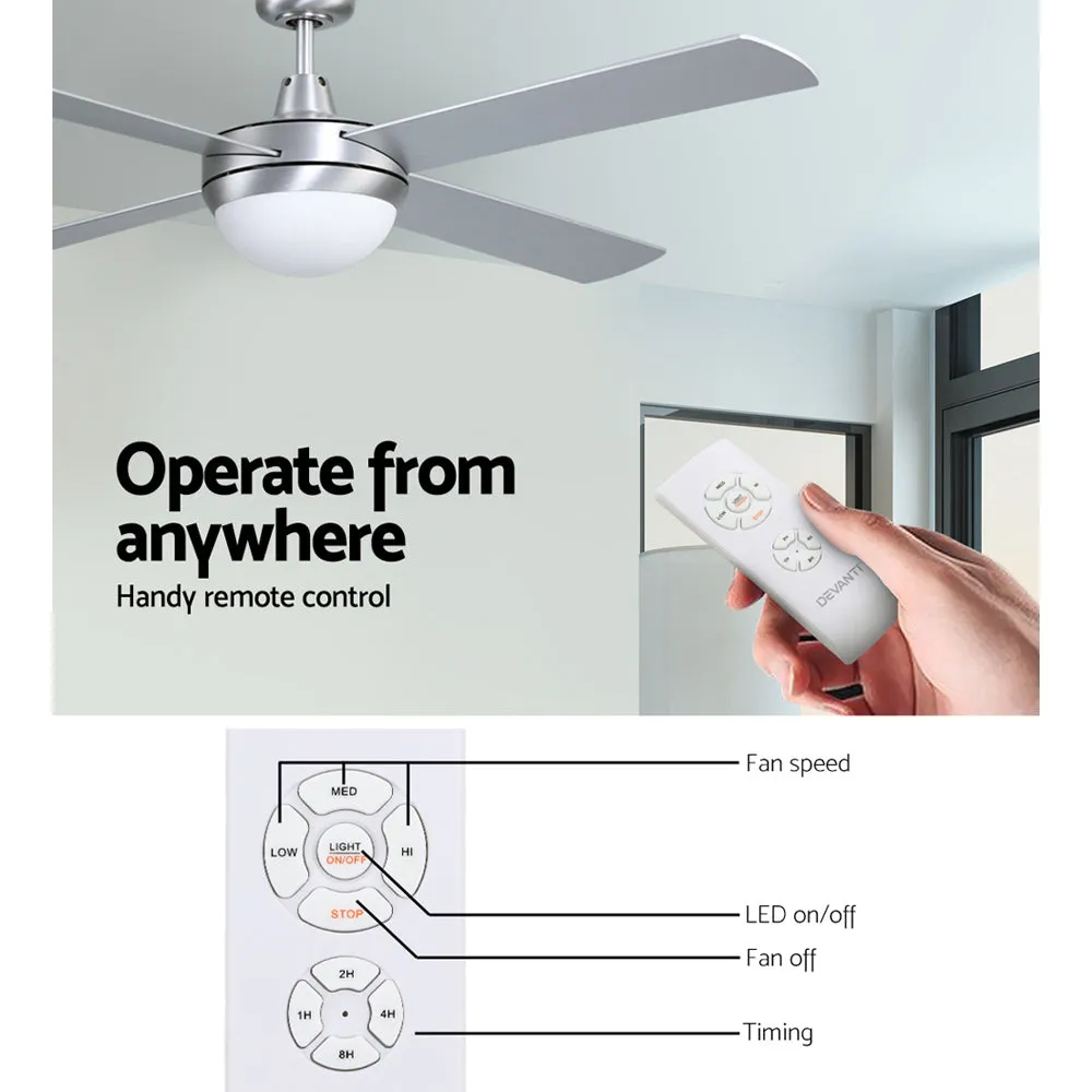 52'' Ceiling Fan AC Motor w/Light w/Remote Summer Winter - Silver