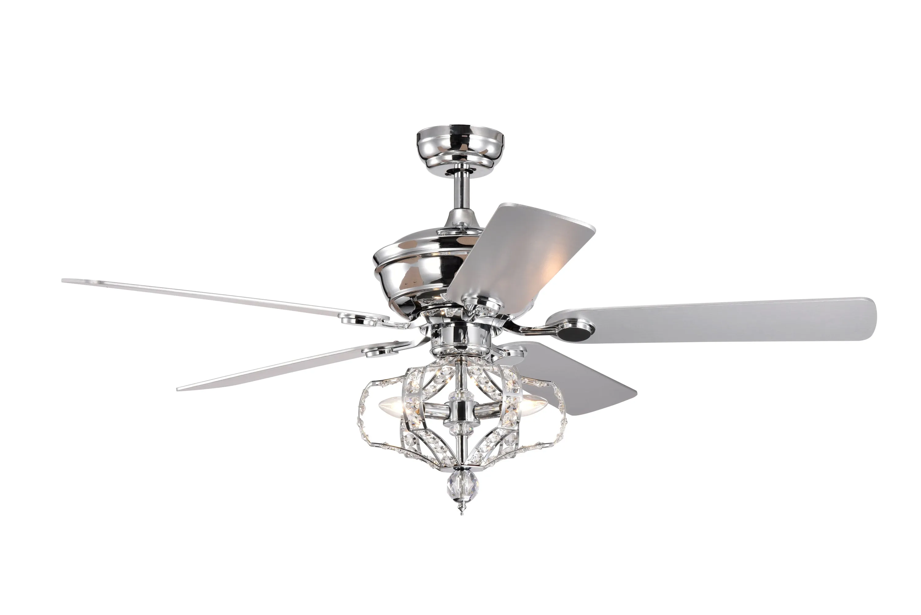 52" Chrome Crystal Chandelier American Retro Ceiling Fan Reversible 3-speed Silent Ceiling Fan