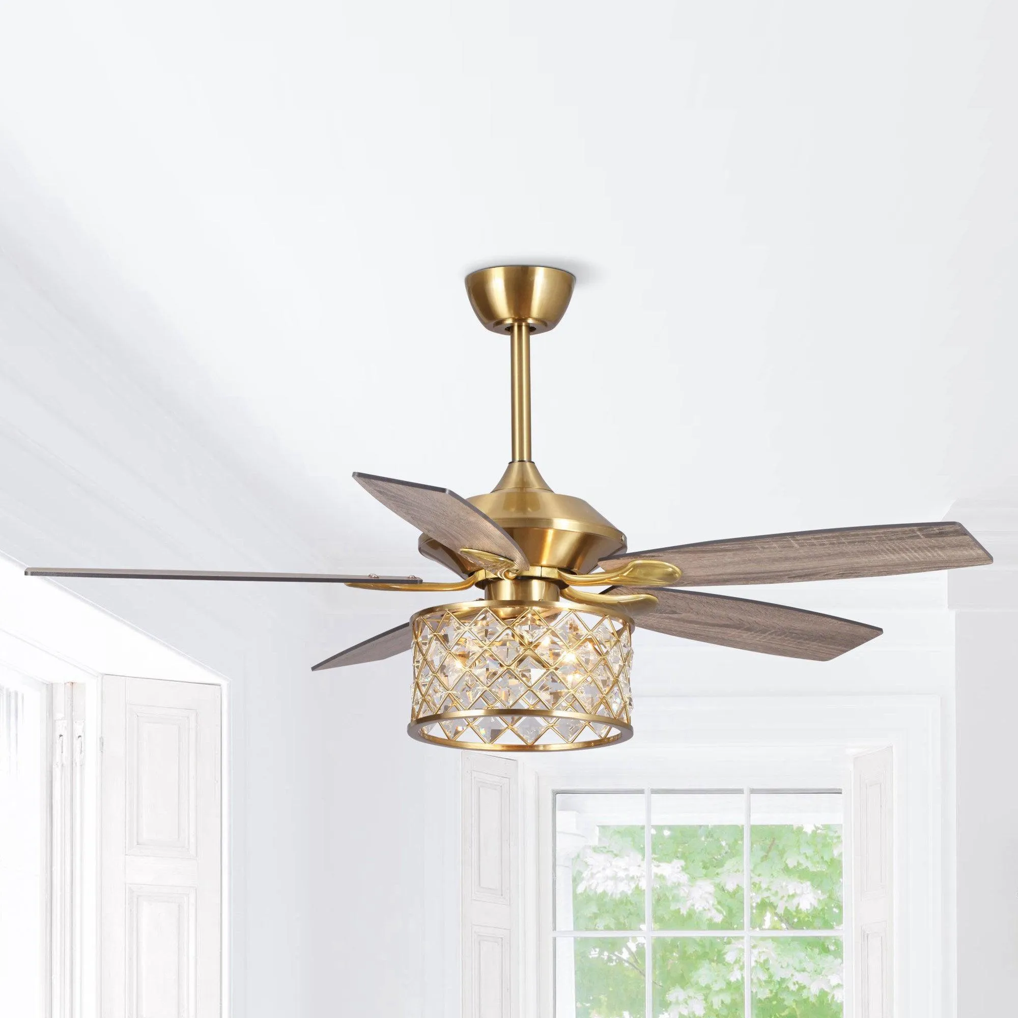 52" Cochin Modern Downrod Mount Reversible Crystal Ceiling Fan with Lighting and Remote Control