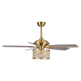 52" Cochin Modern Downrod Mount Reversible Crystal Ceiling Fan with Lighting and Remote Control