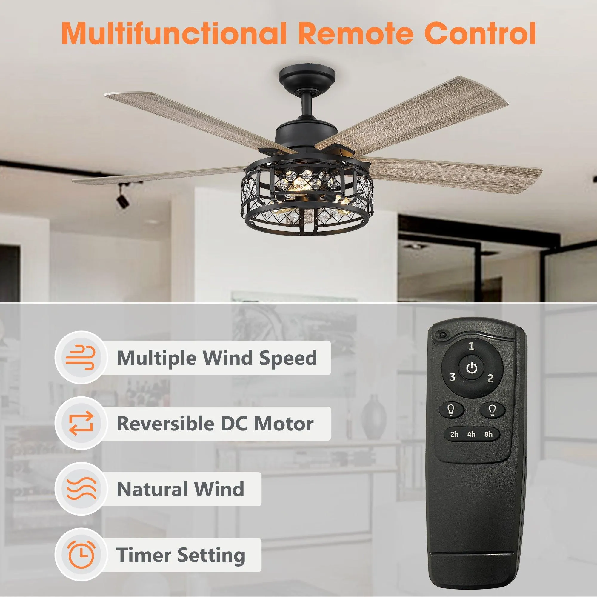 52" Divisadero Farmhouse Ceiling Fan with Remote Control