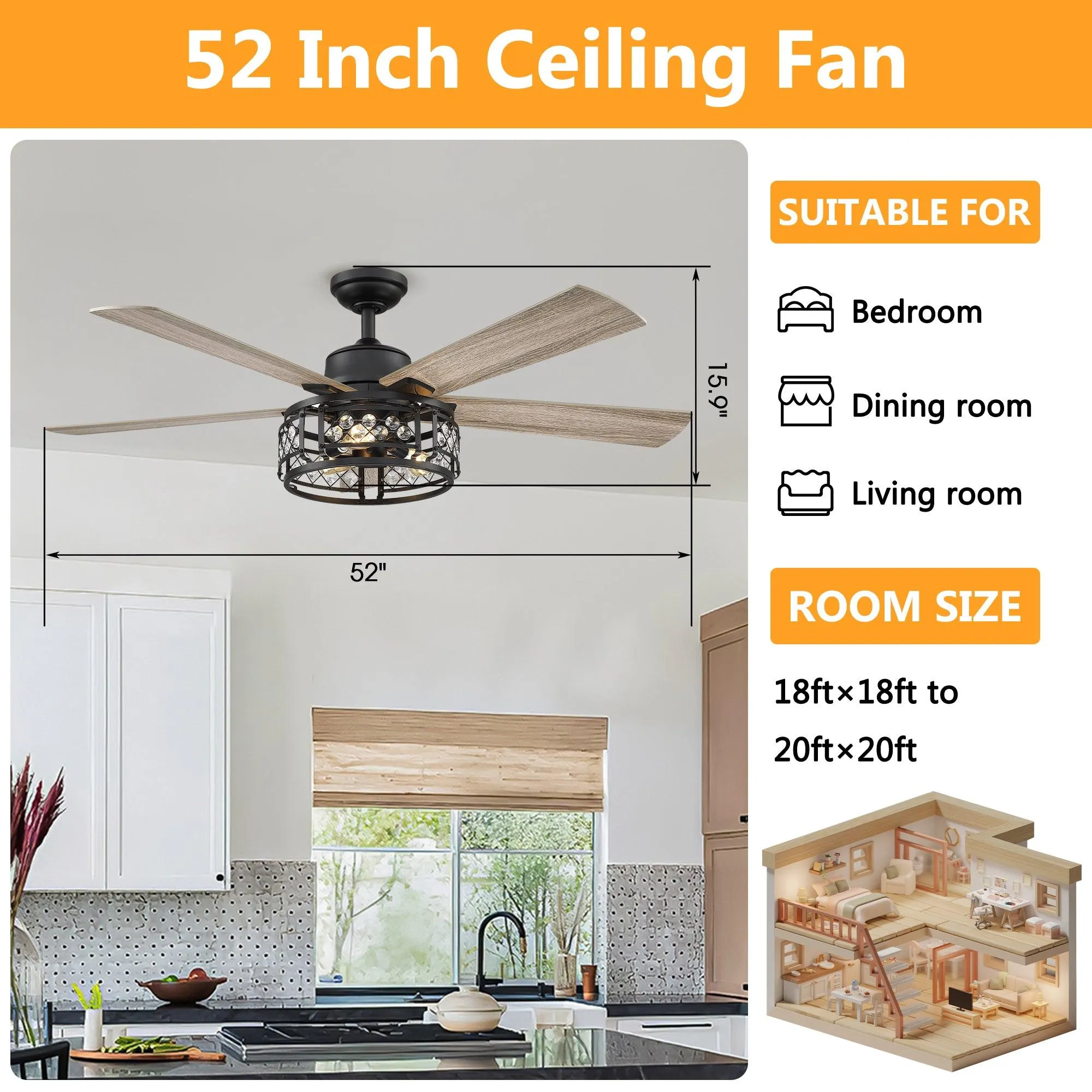 52" Divisadero Farmhouse Ceiling Fan with Remote Control