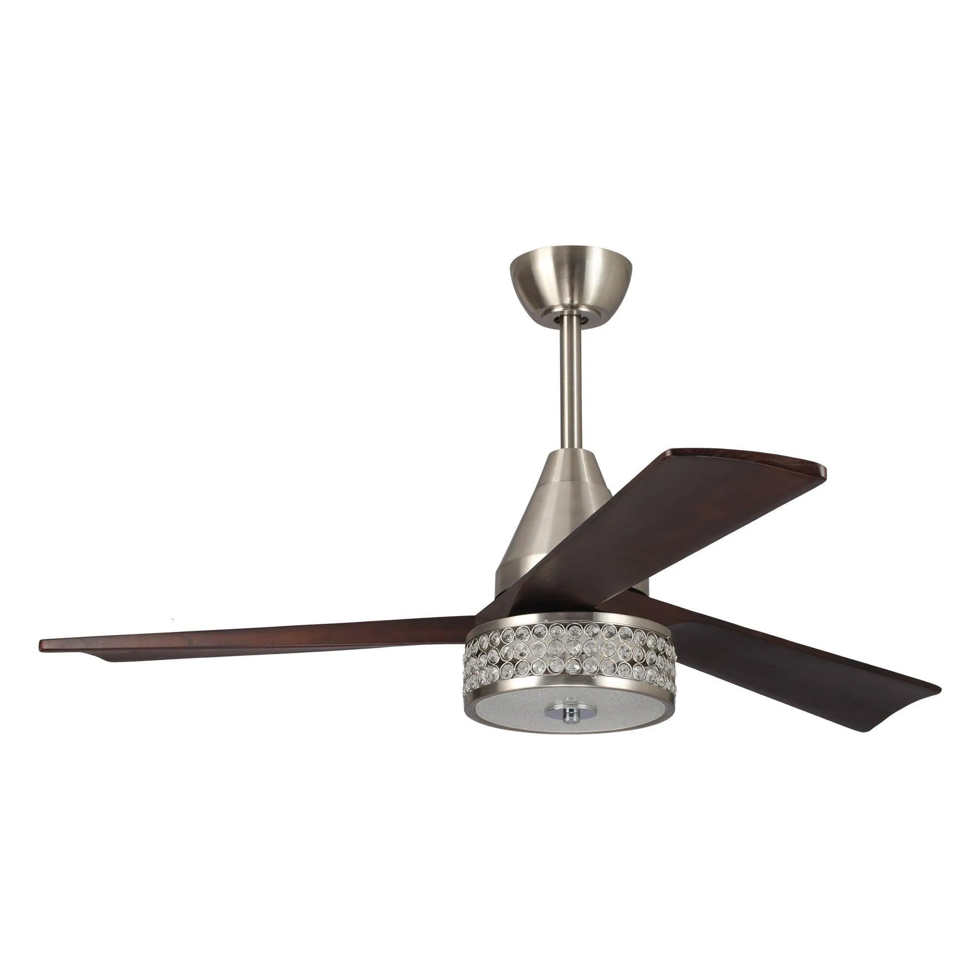 52" Farmhouse Satin Nickel Downrod Mount Reversible Crystal Ceiling Fan with Lighting and Remote Control