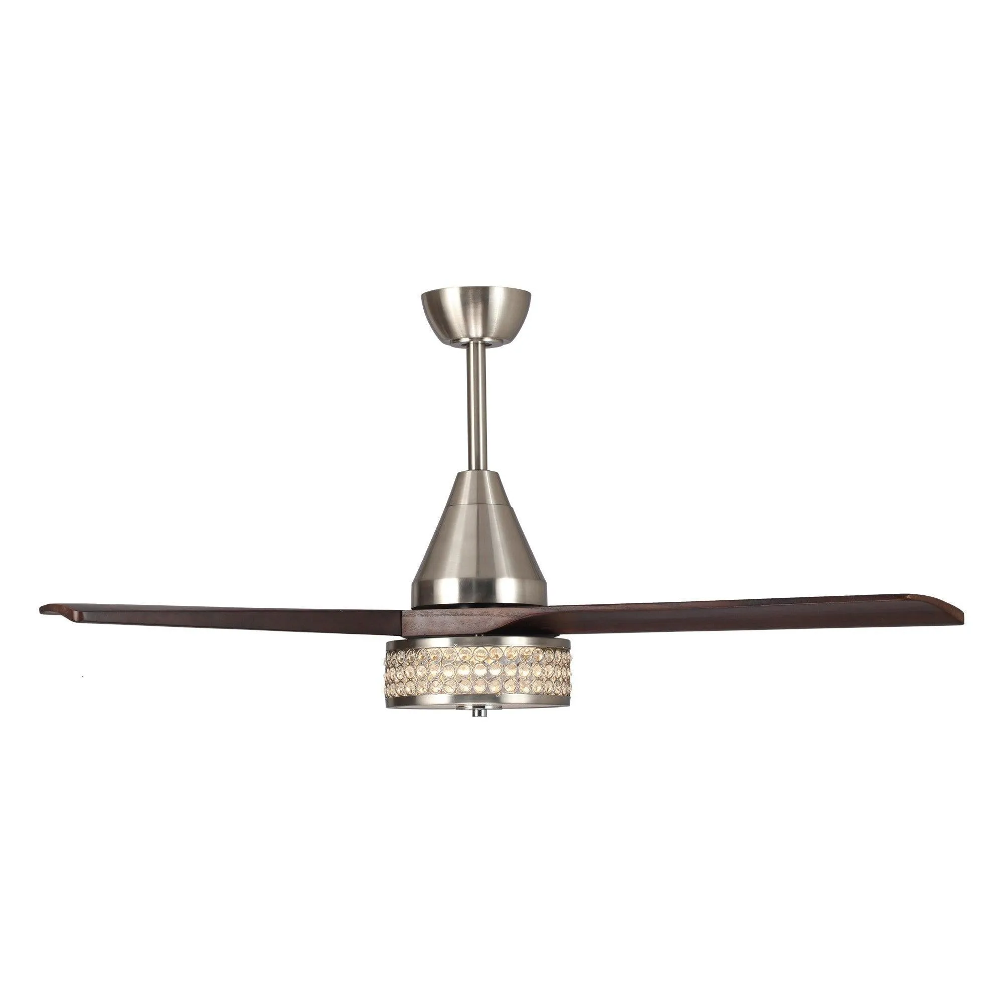 52" Farmhouse Satin Nickel Downrod Mount Reversible Crystal Ceiling Fan with Lighting and Remote Control