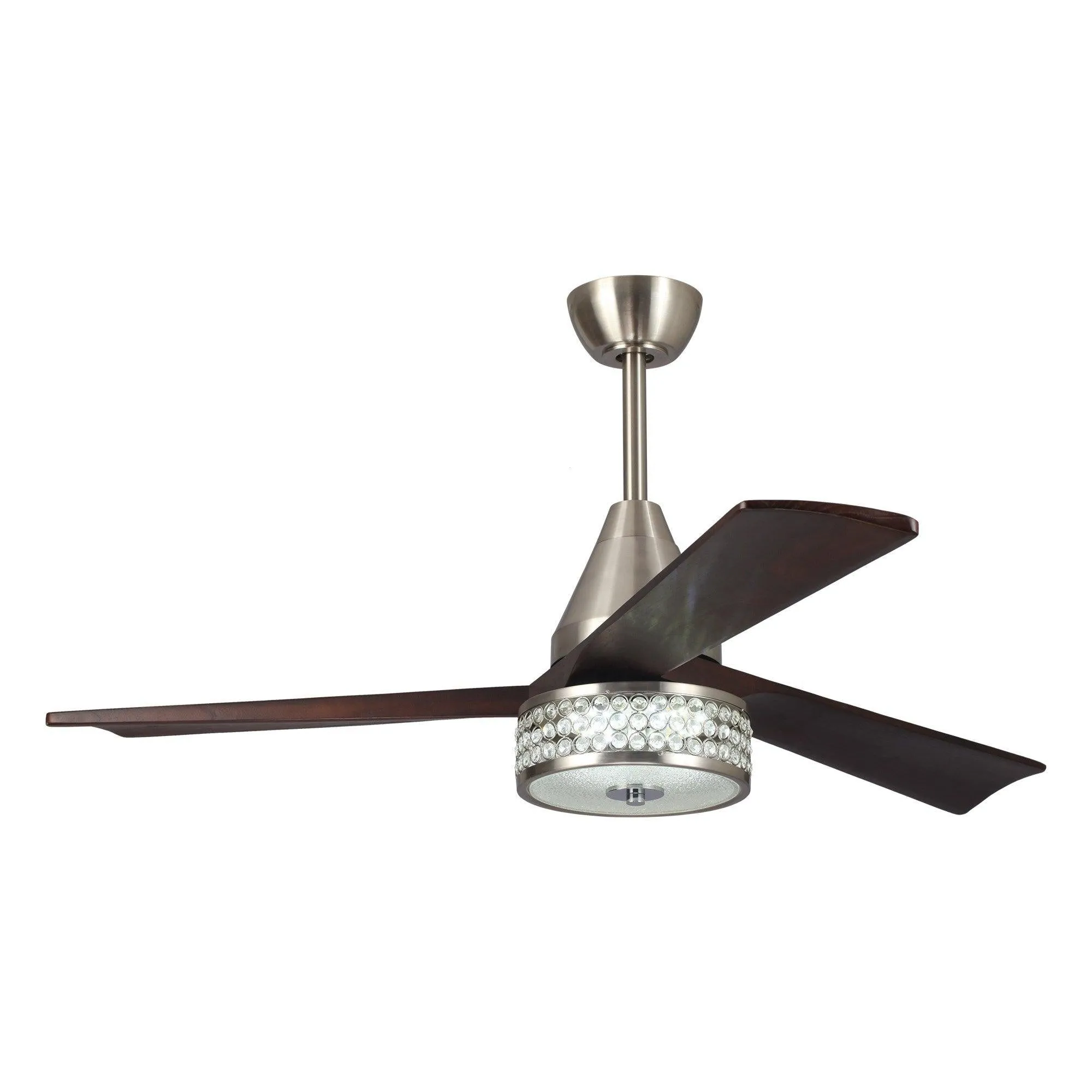 52" Farmhouse Satin Nickel Downrod Mount Reversible Crystal Ceiling Fan with Lighting and Remote Control