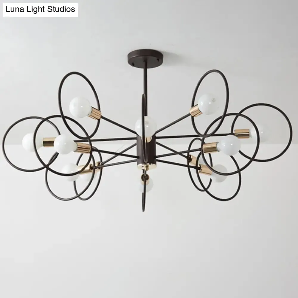 6/8/12-Head Tiered Circle Pendant Chandelier - Loft Style Coffee Iron Ceiling Light for Living Room