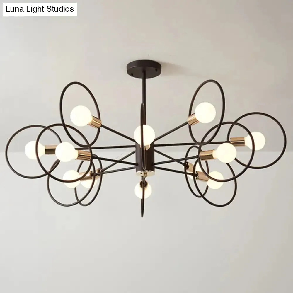 6/8/12-Head Tiered Circle Pendant Chandelier - Loft Style Coffee Iron Ceiling Light for Living Room