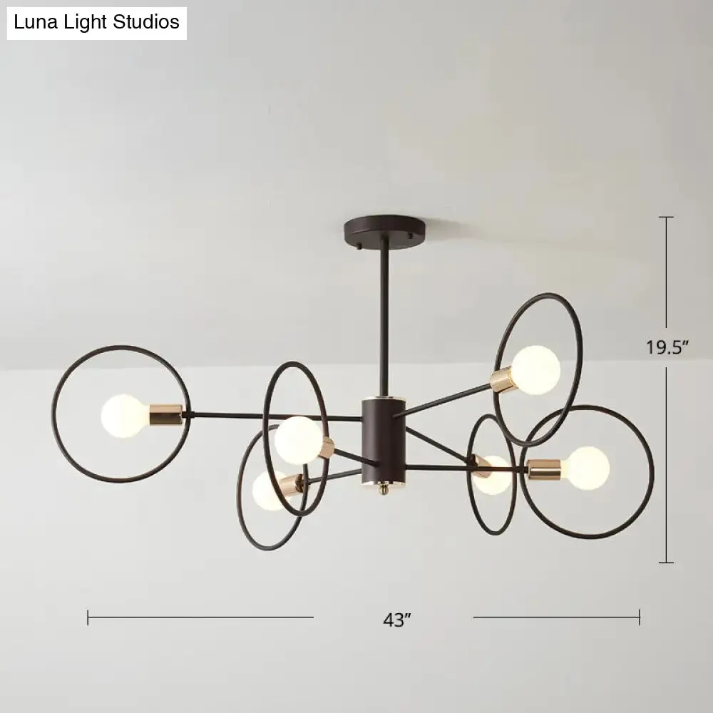 6/8/12-Head Tiered Circle Pendant Chandelier - Loft Style Coffee Iron Ceiling Light for Living Room