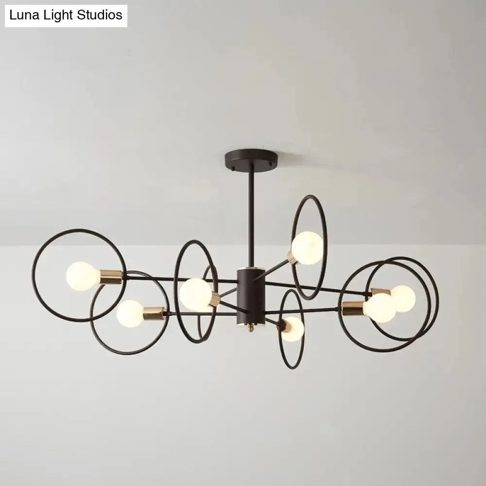 6/8/12-Head Tiered Circle Pendant Chandelier - Loft Style Coffee Iron Ceiling Light for Living Room