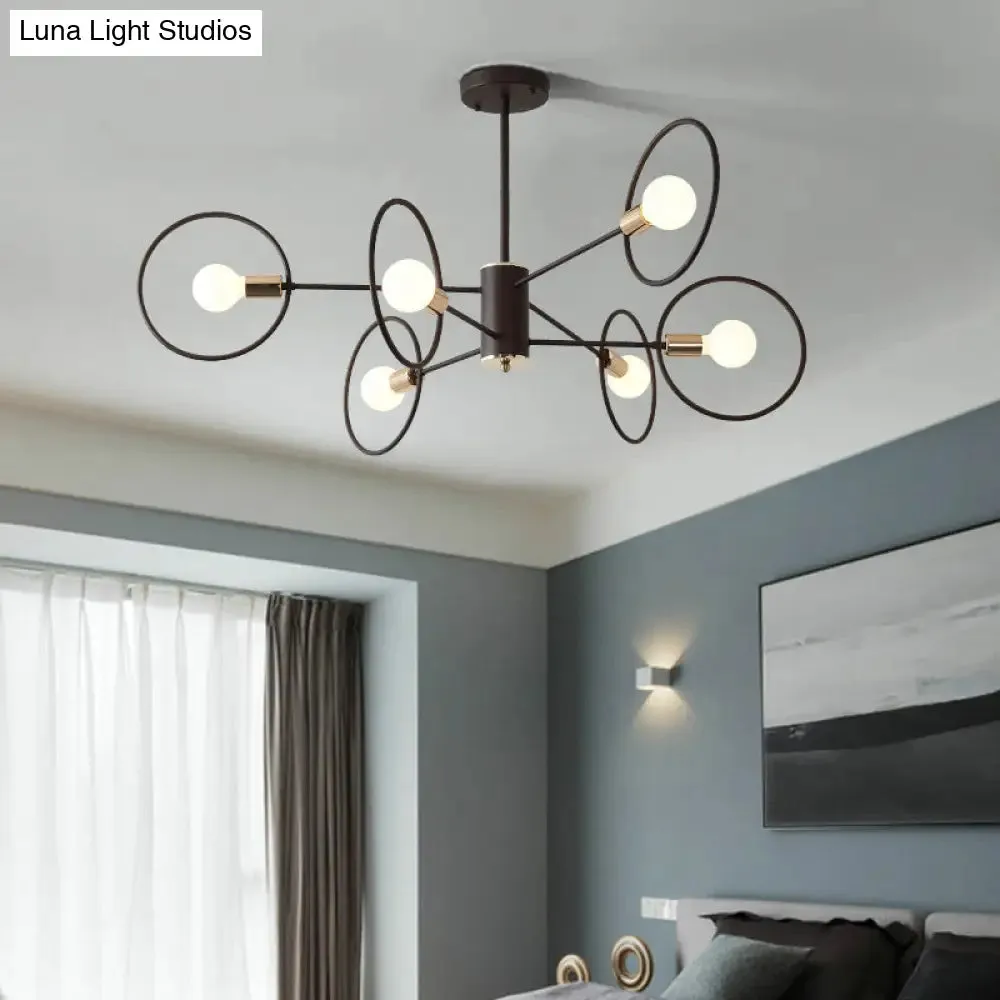 6/8/12-Head Tiered Circle Pendant Chandelier - Loft Style Coffee Iron Ceiling Light for Living Room