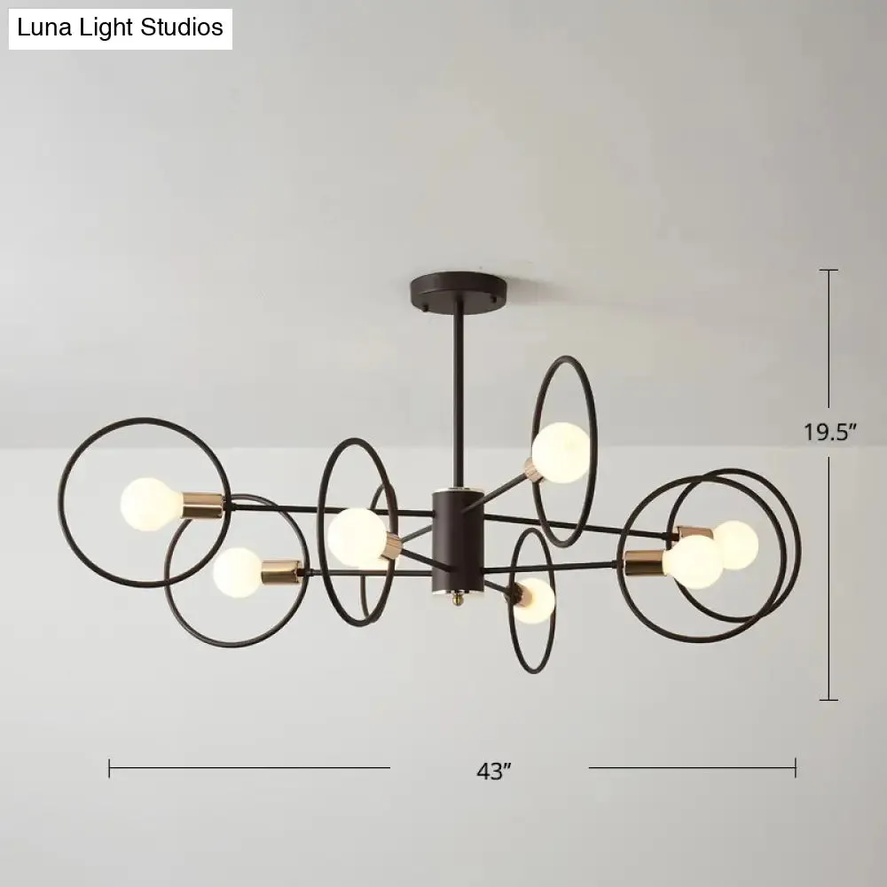 6/8/12-Head Tiered Circle Pendant Chandelier - Loft Style Coffee Iron Ceiling Light for Living Room