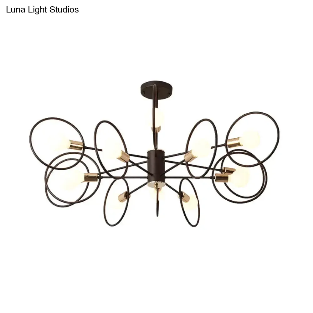 6/8/12-Head Tiered Circle Pendant Chandelier - Loft Style Coffee Iron Ceiling Light for Living Room