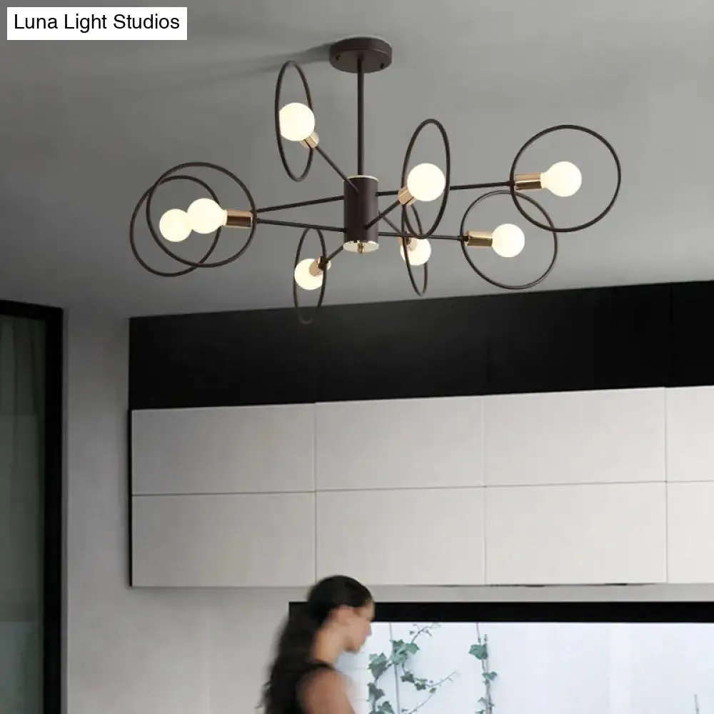 6/8/12-Head Tiered Circle Pendant Chandelier - Loft Style Coffee Iron Ceiling Light for Living Room