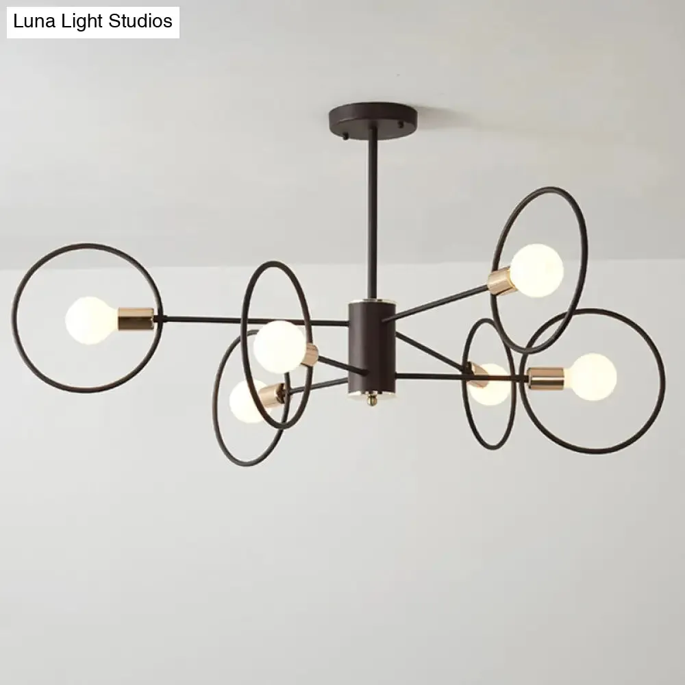 6/8/12-Head Tiered Circle Pendant Chandelier - Loft Style Coffee Iron Ceiling Light for Living Room