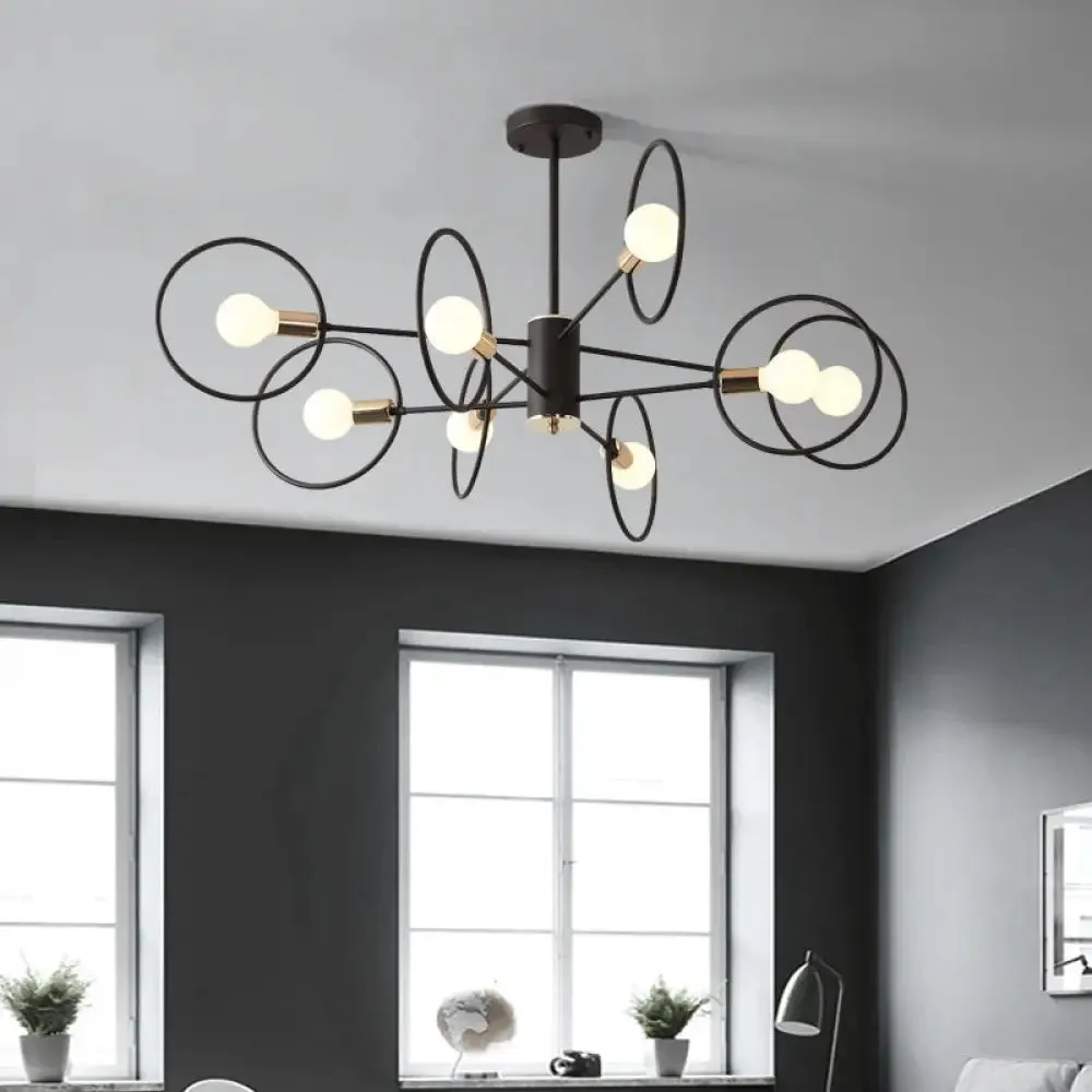 6/8/12-Head Tiered Circle Pendant Chandelier - Loft Style Coffee Iron Ceiling Light for Living Room