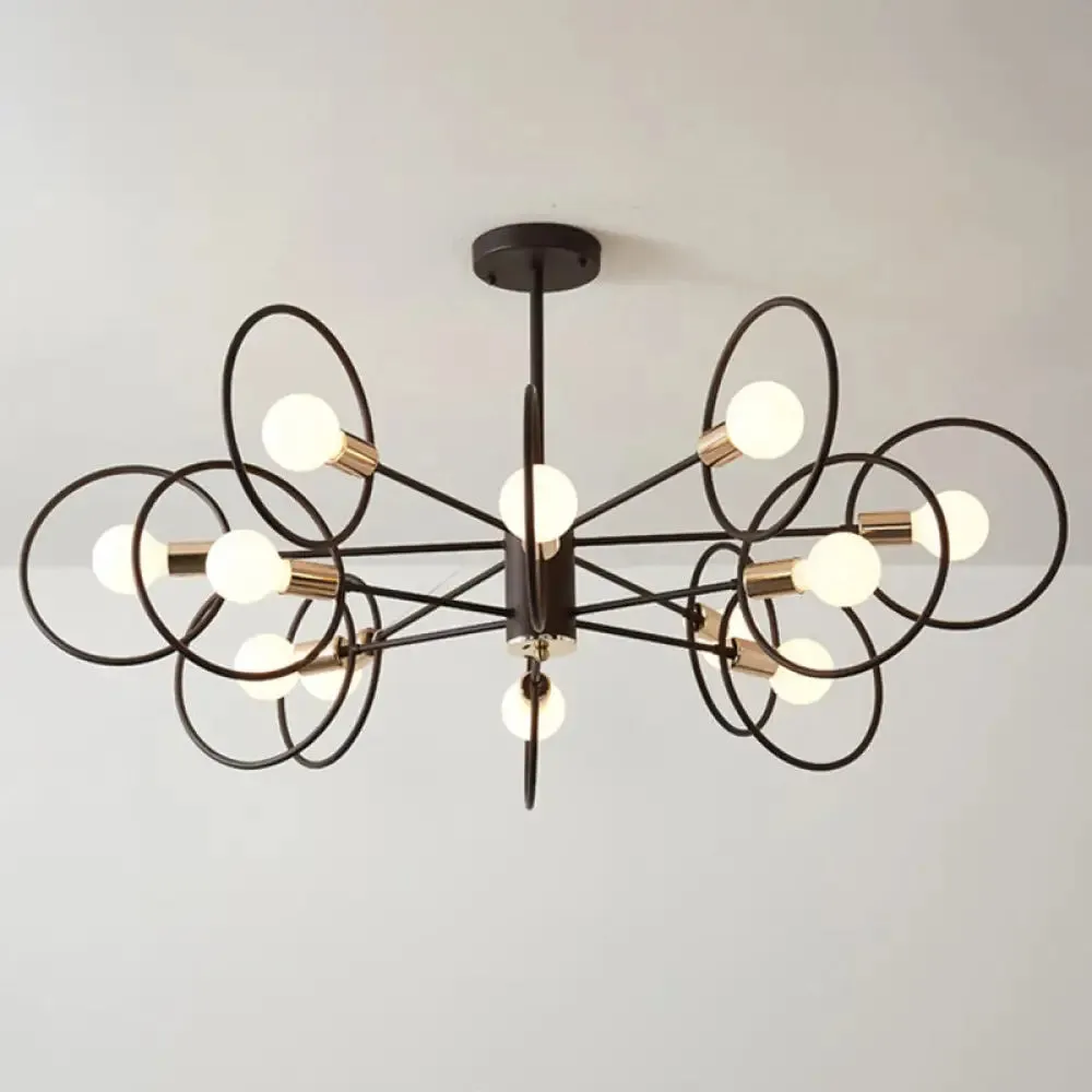 6/8/12-Head Tiered Circle Pendant Chandelier - Loft Style Coffee Iron Ceiling Light for Living Room