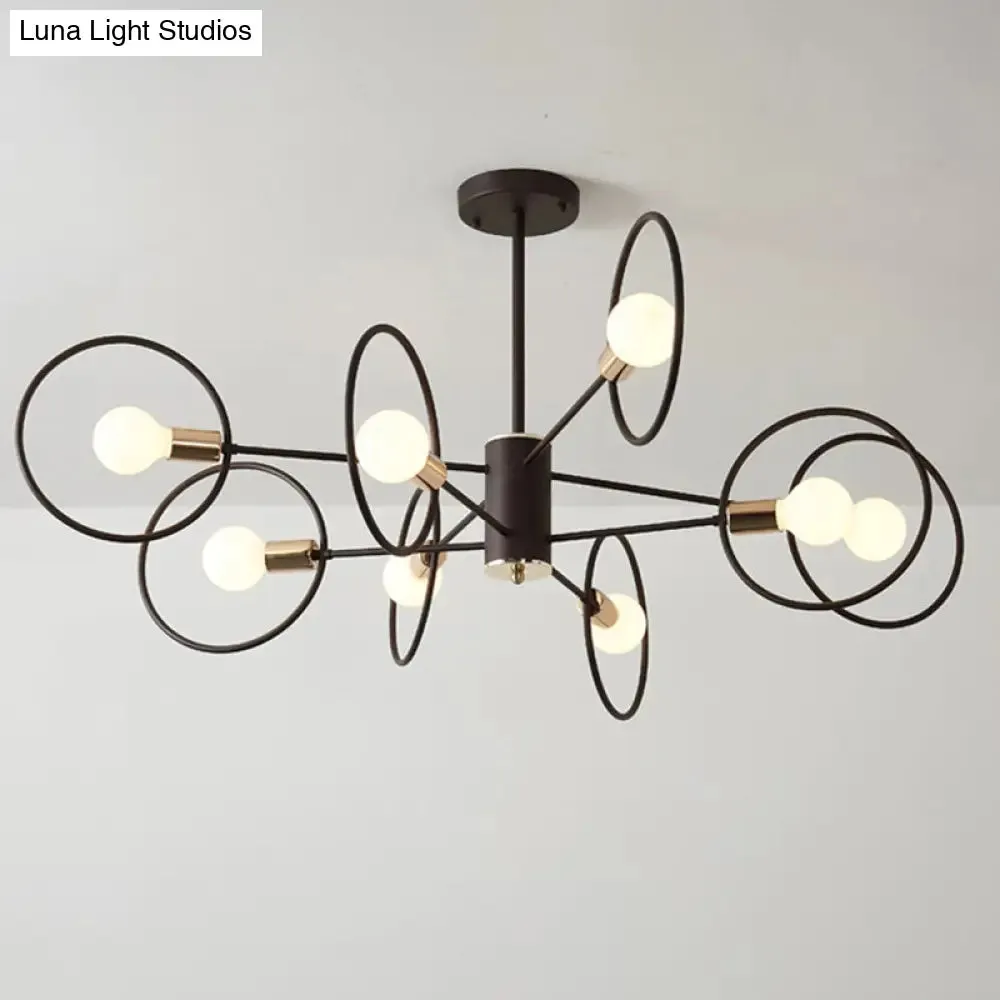 6/8/12-Head Tiered Circle Pendant Chandelier - Loft Style Coffee Iron Ceiling Light for Living Room