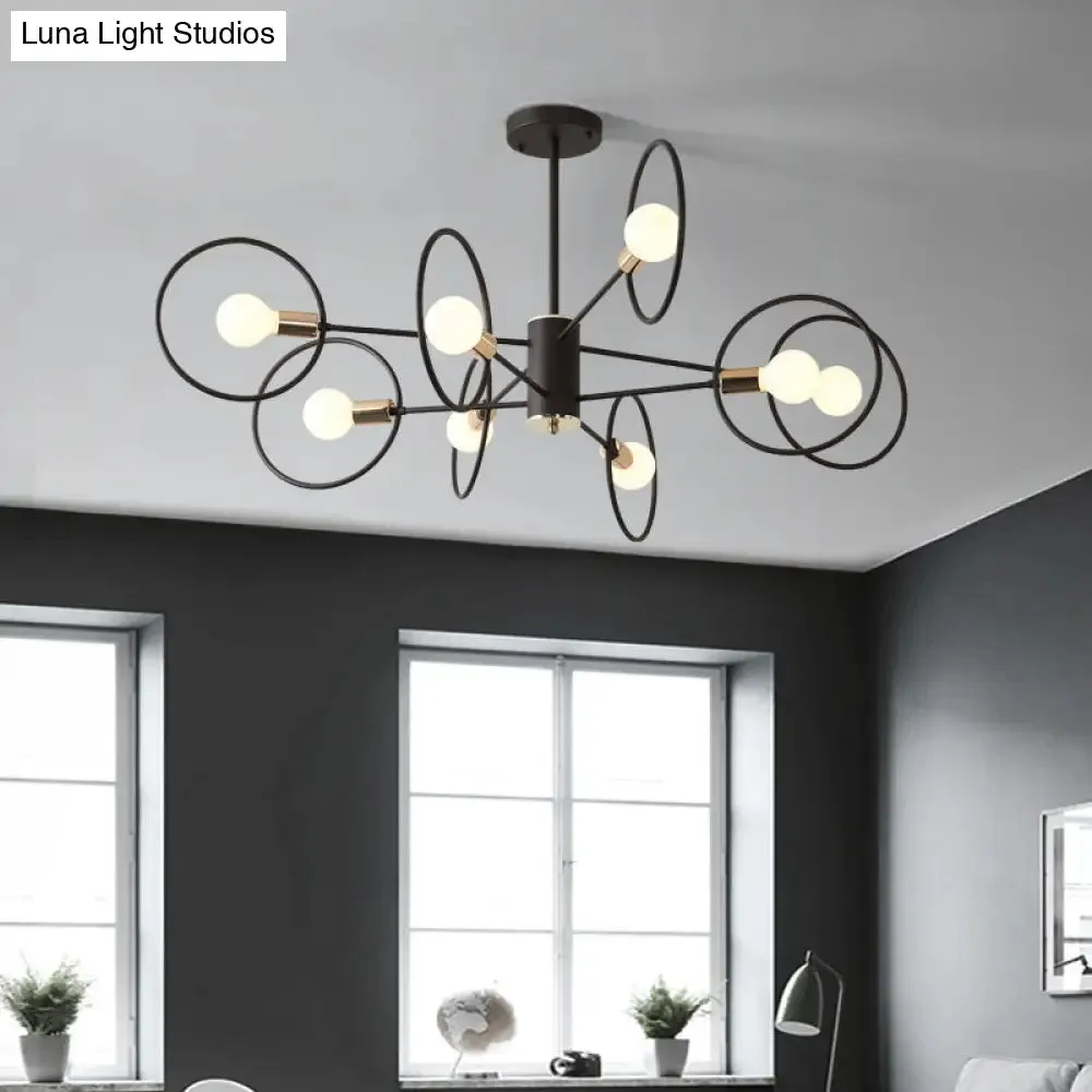 6/8/12-Head Tiered Circle Pendant Chandelier - Loft Style Coffee Iron Ceiling Light for Living Room