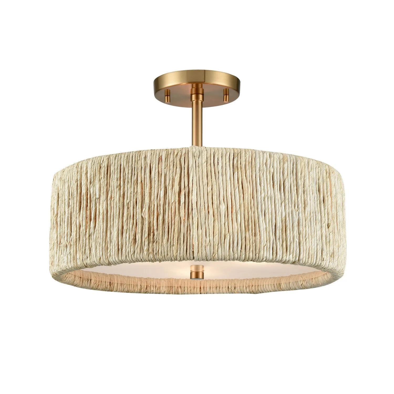 Abaca 3-Light Semi Flush Mount in Satin Brass