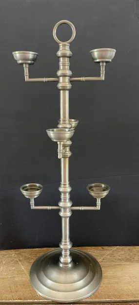 (Add) <€€ Pottery Barn Heavy Pewter 6 Arm 25.25” H Floor Candelabra Candle Holder