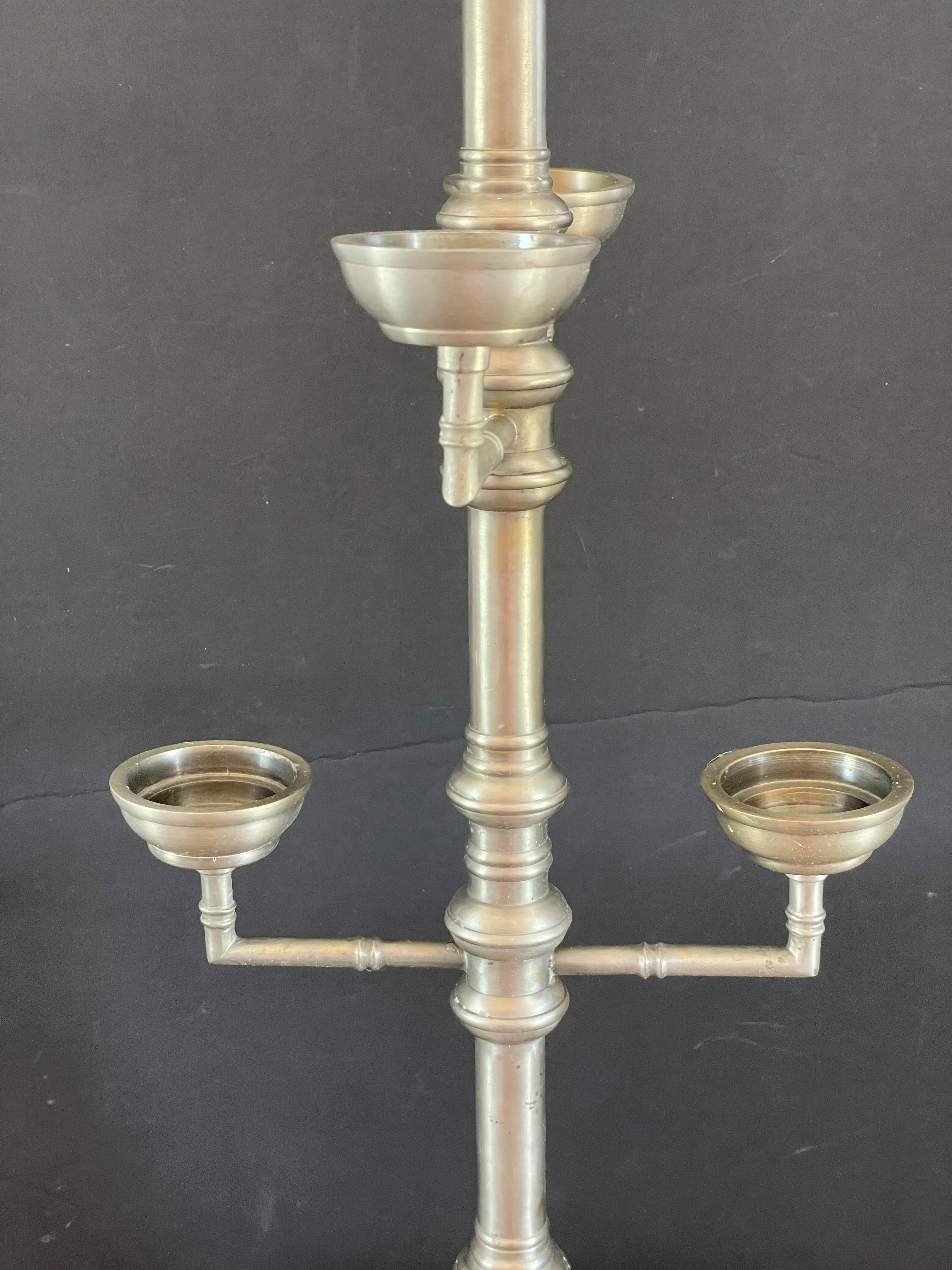 (Add) <€€ Pottery Barn Heavy Pewter 6 Arm 25.25” H Floor Candelabra Candle Holder