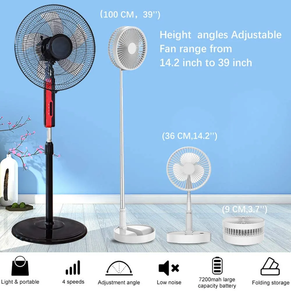 Airmsen Portable Mini Folding Telescopic Desktop Fan - USB Rechargeable Silent Fan