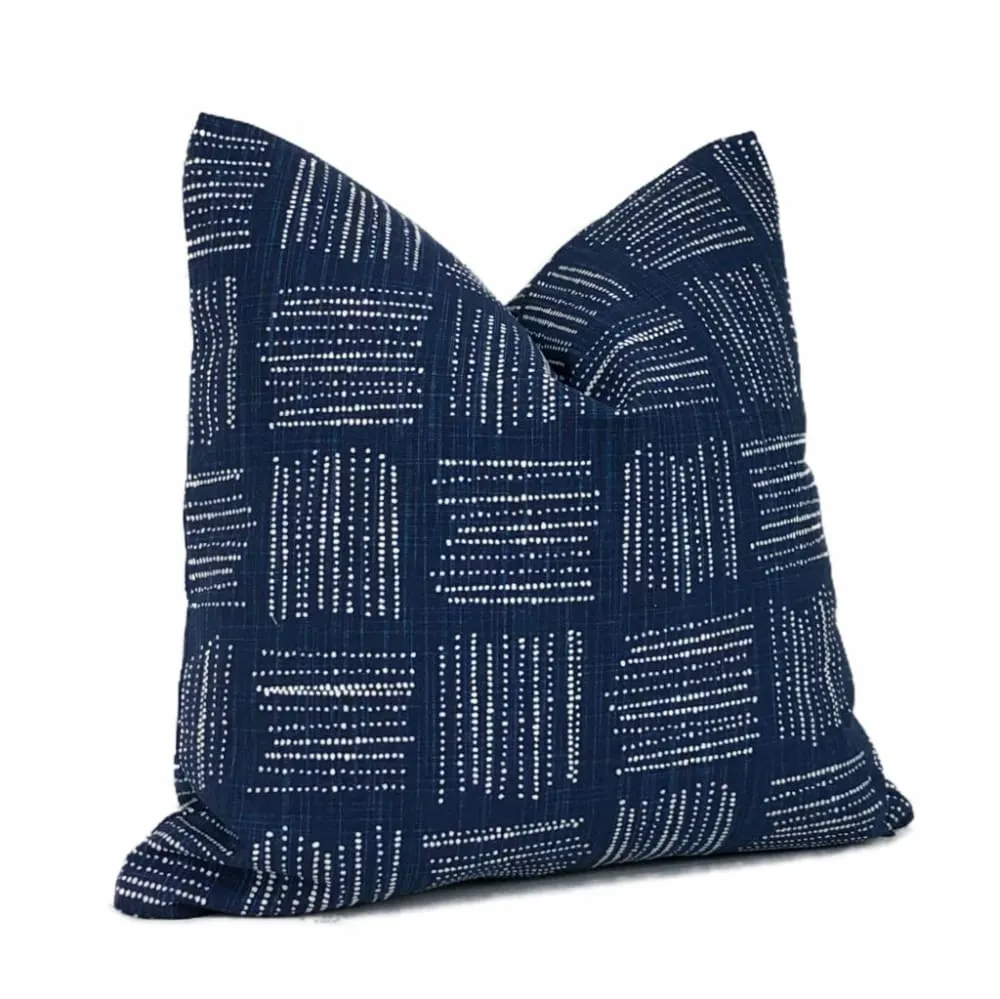 Akino Navy Blue White Crosshatch Blocks Pillow Cover