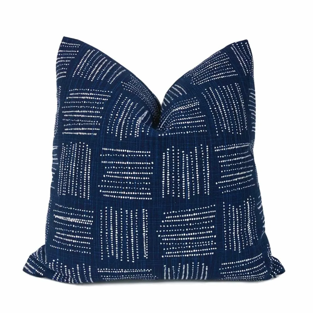 Akino Navy Blue White Crosshatch Blocks Pillow Cover