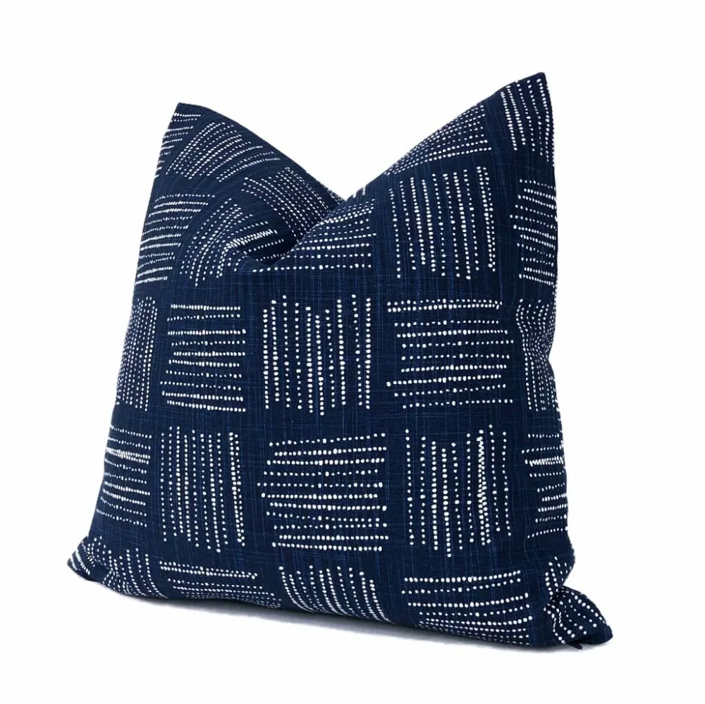 Akino Navy Blue White Crosshatch Blocks Pillow Cover