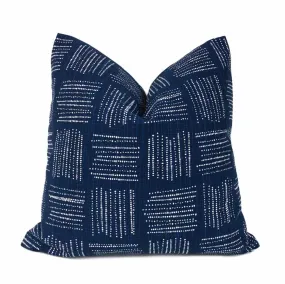 Akino Navy Blue White Crosshatch Blocks Pillow Cover